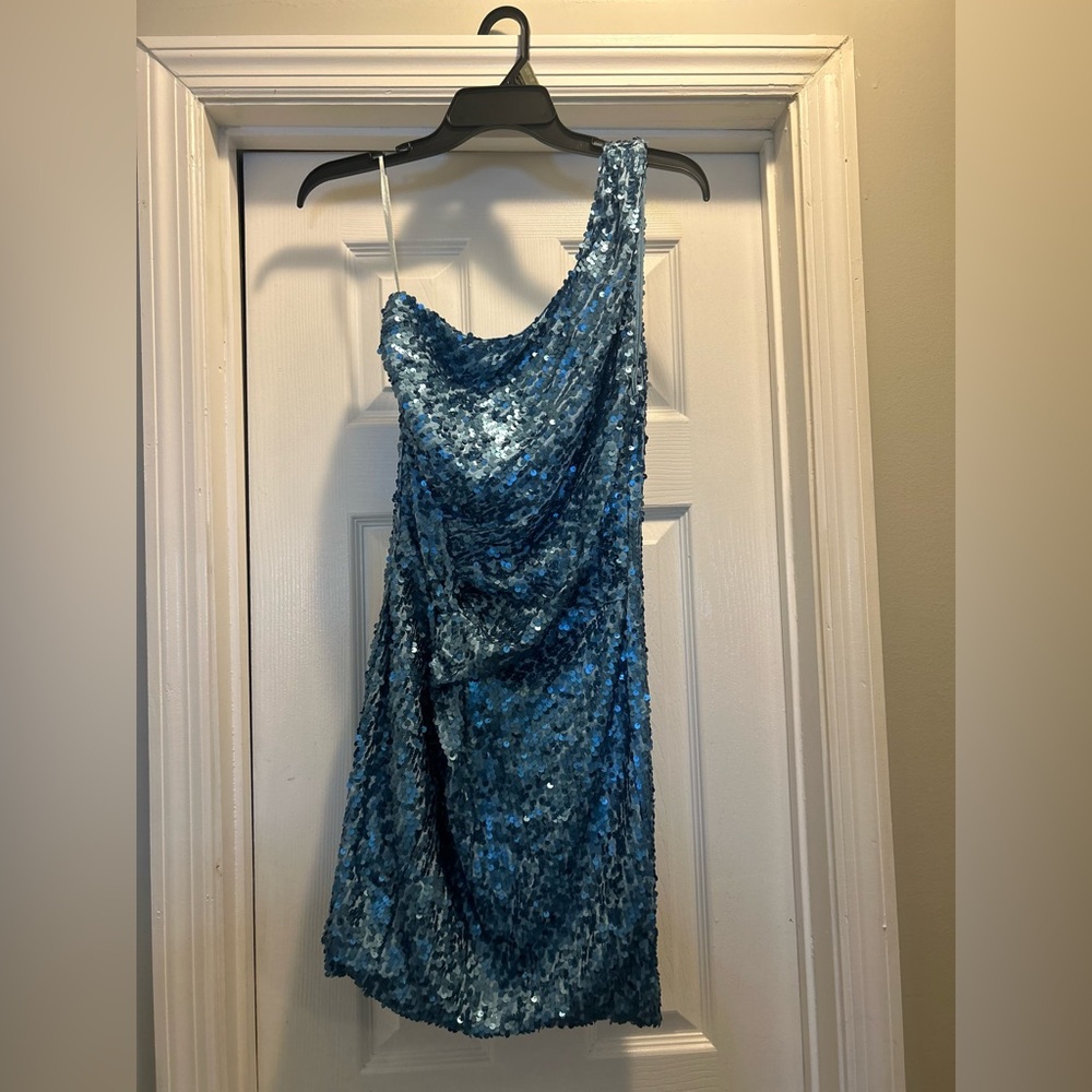 Arden B Blue Sequin One-Shoulder Dress